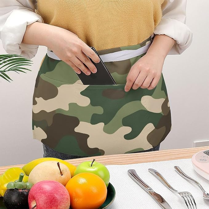 Unisex Apron for Cooking Server Waitress Half Waist Apron with 3 Pockets
