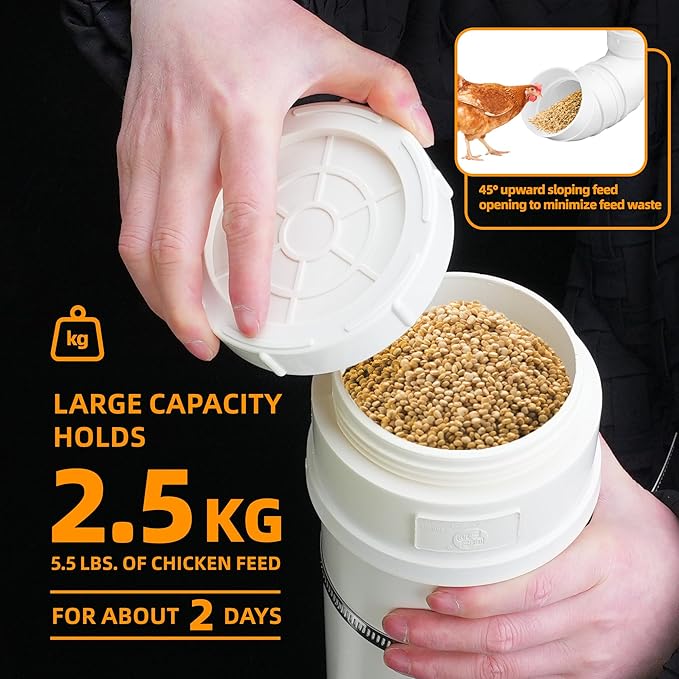 Automatic Chicken Feeder, 6 Pounds Capacity Heavy-Duty PVC Pipe No Waste Chicken Coop Feeder, Poultry Gravity Feed Port for Chicken Feeding