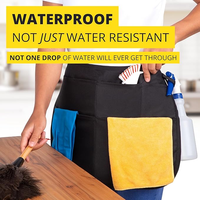 5-Pocket Waterproof Professional Cleaning Apron. Made for Pro Cleaners. Like a Cleaning Caddy Around Your Waist