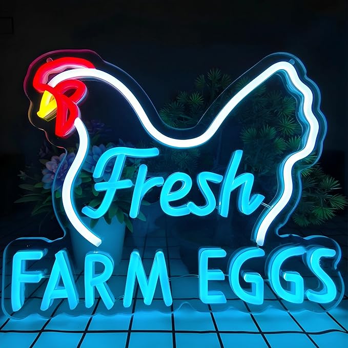 Fresh Farm Eggs Neon Sign,Farmhouse Kitchen Neon Light Sign for Chicken Coop Supermarket Garden Restaurant Farmers Market Decor