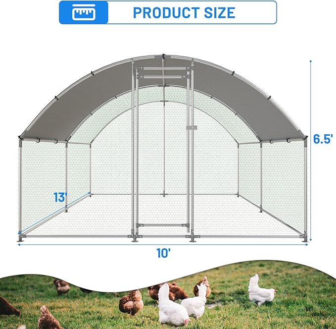 Large Metal Chicken Coop, Outdoor cage Run with Waterproof and Anti-UV Cover, Dome Roof Walk-in Poultry Cage Rabbit Duck House for Outside, Backyard and Farm.