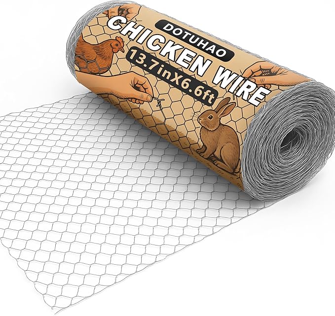 Chicken Wire, 13.7 in x 6.6 ft Garden Fence, Wire Mesh, Chicken Wires Fencing, Mesh Hexagonal Galvanized Metal Poultry Netting for Chicken Coop Rabbit Dogs Barrier (13.7 in x 6.6 ft)