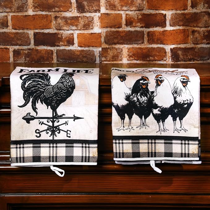 Bencailor 6 Pcs Farmhouse Kitchen Towels Chicken Rooster Kitchen Decor Farm Animal Hand Towels for Cooking Baking Housewarming Gift,15.75 x 23.62 inch(Retro Gray,Barn Farm)