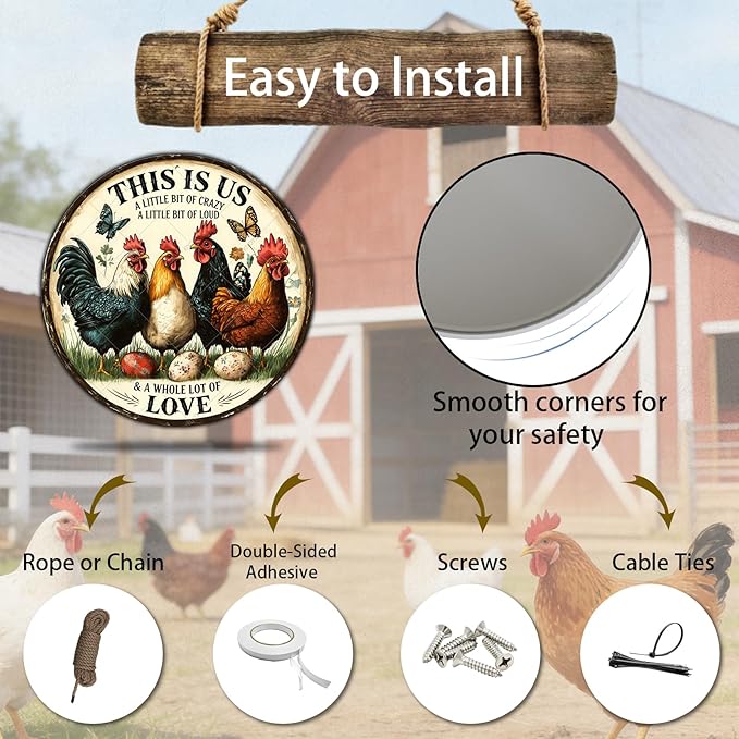 Vintage Chicken Metal Sign This Is Us A Little Bit Of Crazy A Little Bit Loud Round Chicken Coop Sign Home Kitchen Coffee Wall Decor Art Poster 12 Inch