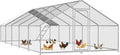 Large Metal Chicken Coop with Roosting Perch, Waterproof and UV Protection Cover, Chicken Run Outdoor Walk-in Cage Chicken Rabbit Duck Hen House, Spire Roof (10'W x 32.8'L x 6.4'H)