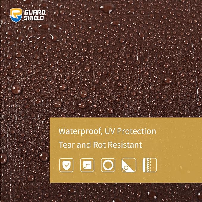 GUARD SHIELD Brown/Green Tarps Heavy Duty Plus+ Waterproof 12x12 Feet, 12mil Large Tarp with Reinforced Grommets, Outdoor Cover for Roof, Car, Boat, Truck and Ground Pool