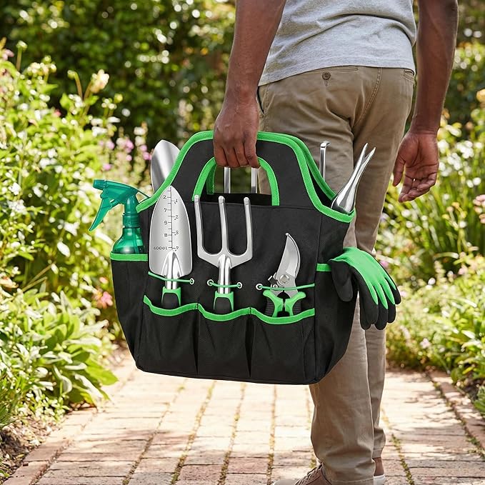 10-Piece Garden Tool Set - Heavy Duty Lightweight Aluminum Alloy Gardening Tools with Storage Tote Bag, Rust-Proof Gardening Hand Tools & Non-Slip Ergonomic Grip, Ideal Gardening Gifts for Women