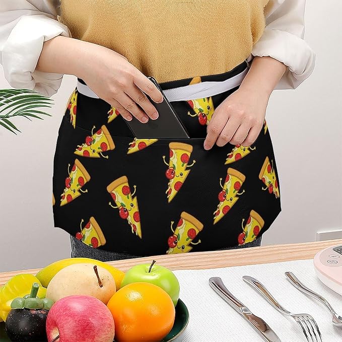 Unisex Chef Waiter Apron Waist Half Short Serving Aprons with 3 Pockets