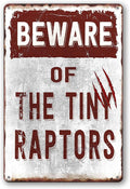 Chicken Signs, Funny Chicken Coop Sign Beware of The Tiny Raptors Metal Tin Sign Chicken Coop Accessories Outdoor Chicken Farm Sign Yard Decor Gifts 8x12 Inch