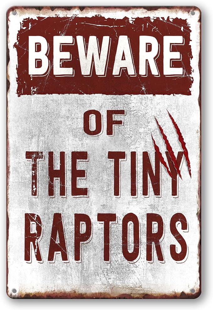 Chicken Signs, Funny Chicken Coop Sign Beware of The Tiny Raptors Metal Tin Sign Chicken Coop Accessories Outdoor Chicken Farm Sign Yard Decor Gifts 8x12 Inch