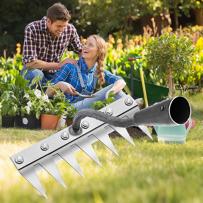 Weeding Rake for Gardening, Gardenia Iron Rakes for Backyard, Lawn, Small Farm, Rake with Sharp Metal Teeth，Heavy Duty Garden Tool for Weeding Without Handles (7 Tines)