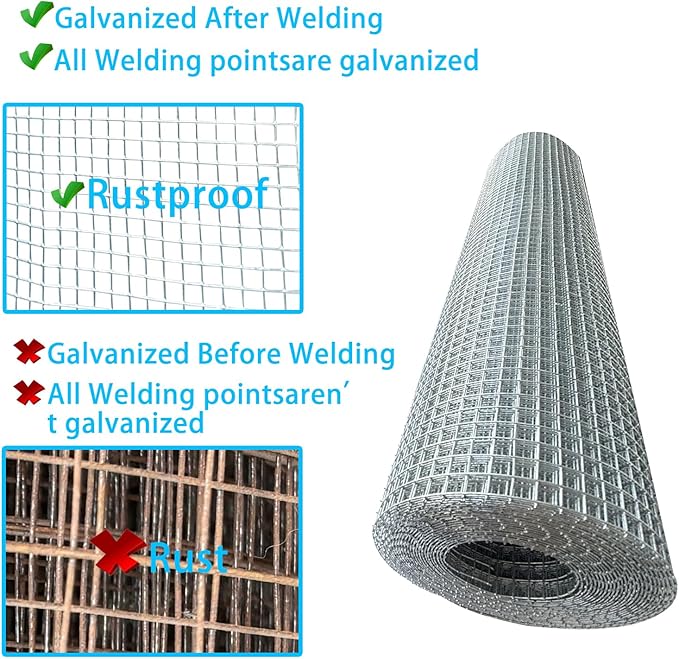 GARDEN & HOME Hardware Cloth 1/4 Inch 16in X 20ft,23 Gauge Hot Dip Galvanized After Welded Cage Mesh Roll Square Chicken Wire Netting Rabbit Fence Snake Fencing Rodent Animals Weasel Raccoons