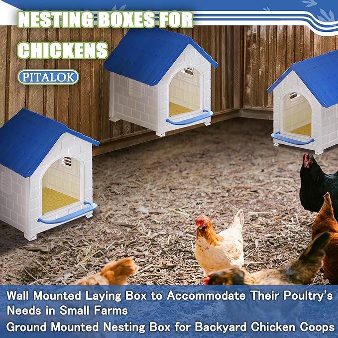 Chicken Nesting Box for Laying Eggs 1/2/3 Pack Large Easy to Assemble Hen Plastic Nesting Box with Washable Nesting Pad for Chicken Coop Wall or Ground Mounted (3 Pack)