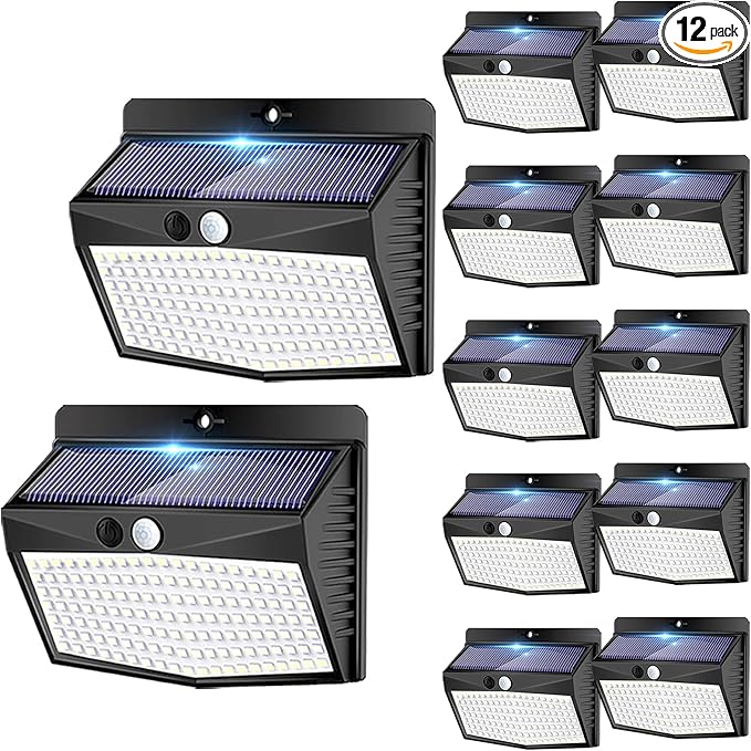 Solar Outdoor Lights, 12 Packs Solar Motion Sensor Security Lights with 3 Lighting Modes Solar Wall Lights Waterproof Solar Powered Lights for Garden Fence Yard
