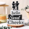 Jetec 4 Pcs Bathroom Shelf Decor Signs Hello Sweet Cheeks Wooden Sign Rustic Toilet Restroom Tabletop Decoration Funny Bathroom Decor for Farmhouse Apartment Shelves Toilet Restroom Home Tabletop Desk