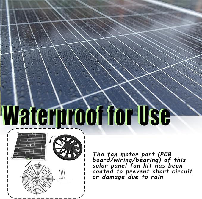 Solar Panel Fan Kit 10in 100W Waterproof Solar Panel Round Ventilation Case Exhaust Fan for Chicken Coops Greenhouse Shed Pet Small Outdoor Portable Mini Ventilator