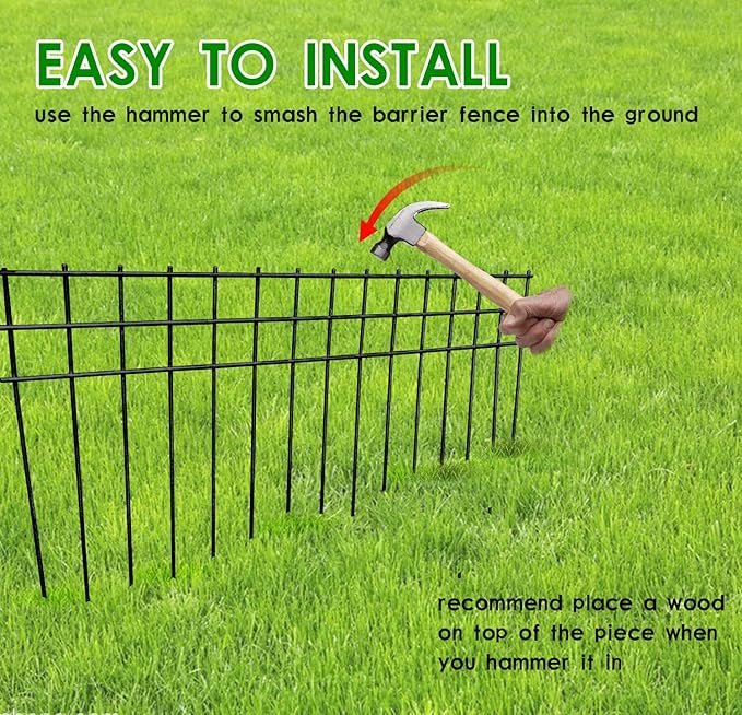 24x15-inch No Dig Animal Barrier Fence, 20 Pack Black Dig Protective Fence with 1.5 inch Spike spacing, Dog/Rabbit/Groundhog Underground Defence, for Outdoor Garden Patio