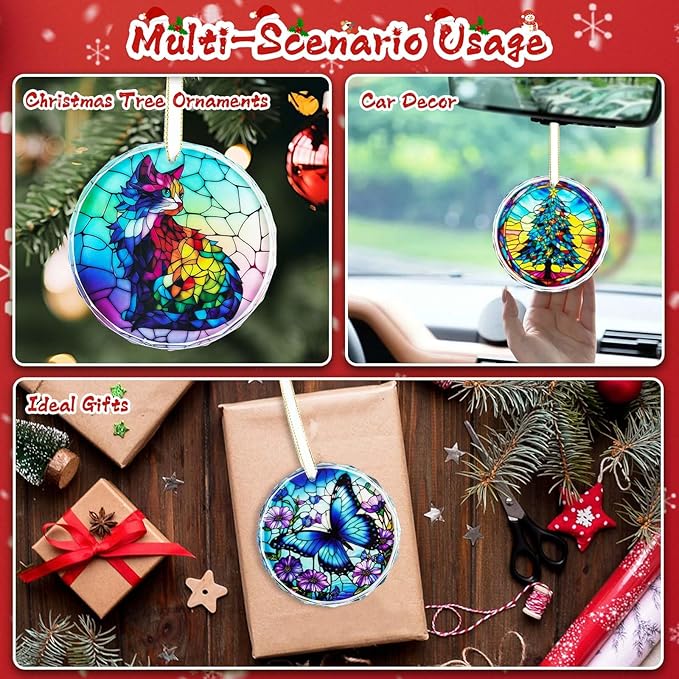 Stained Glass Butterfly Christmas Ornament 2025 Butterfly Suncatchers Hanging Ornament for Christmas Tree - Christmas Ornaments, Christmas Decorations, Exchange, Holiday Presents (Glass Butterfly)