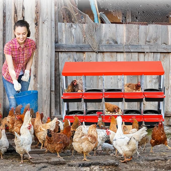 10 - Compartment Roll Away Chicken Nesting Box, Wall - Mount Hen Roosting Boxes for Laying Eggs, Easy Egg Collection & Cleanable Pull - Out Trays, Ideal for Poultry Egg - Laying