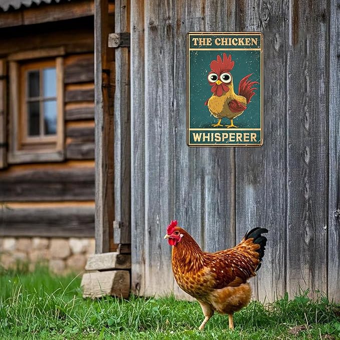 KIYOYO Funny The Chicken Whisperer Metal Sign Vintage Chicken Tin Sign Metal Poster Home Kitchen Farm Coffee Office Country Chicken Coop Poster Wall Decor 12x8 Inch