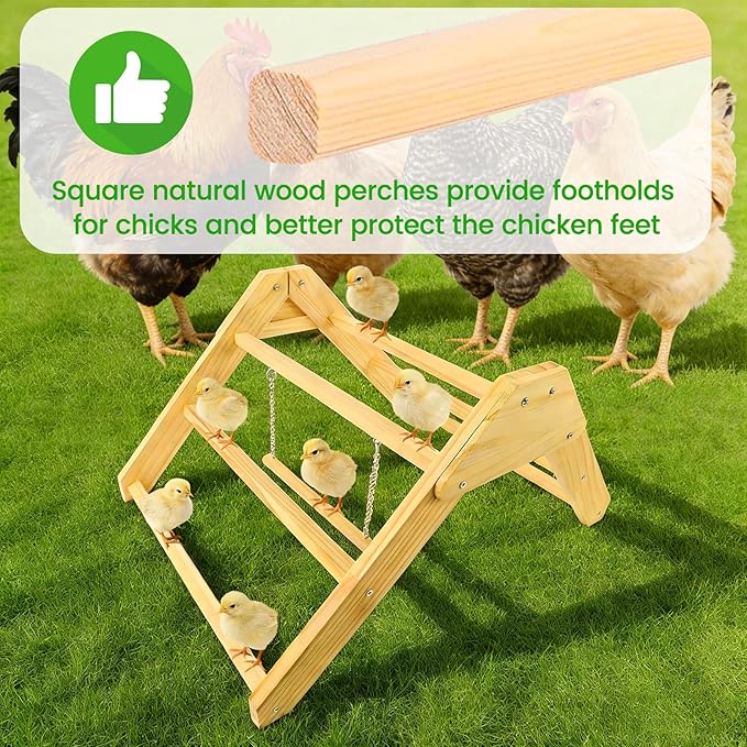 Chick Perch with Wooden Swing, Chick Roosting Bar Coop for Brooder, Chick Wooden Roosting Bar, Training Chicken Perch Fun Chicken Toys for Baby Chicks, Parakeets, Parrots