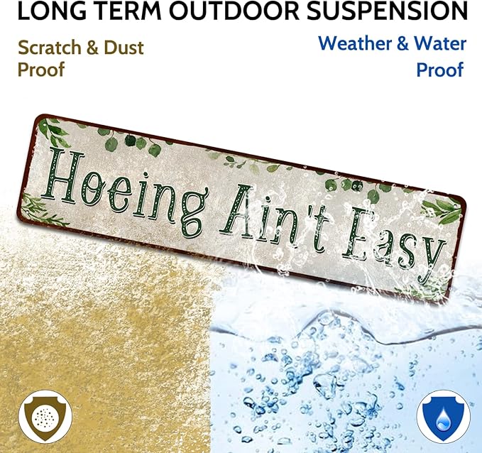 Rustic Tin Sign Hoeing Ain't Easy Gardening Garden for Toilet Restroom Home Decor Gifts 4x16 inch
