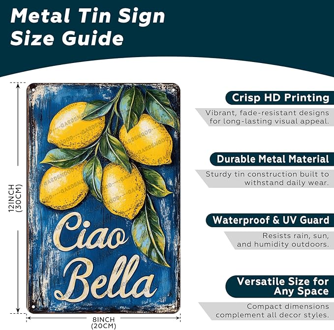 Metal Tin Sign Fresh Lemon Vintage Retro Aluminum Sign For Garden Kitchen Office Home Bar Cafe Decor 12x8 Inch