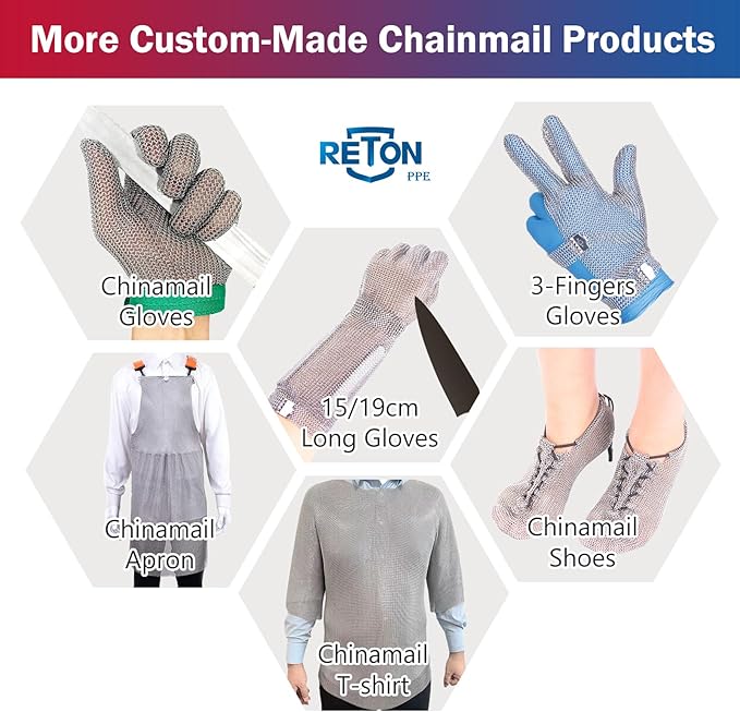 RETON-PEE Chainmail Gloves for Cutting,Work Gloves Men Cut Resistant Gloves Food Grade Stainless Steel Mesh Metal Knife