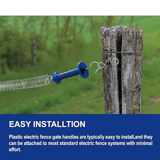 15 Pack Electric Fence Insulated Plastic gate Handle with Internal Spring and Double Ring end, Blue，for Electric Fence Gate Livestock Fence Agricultural Fencing and Pasture