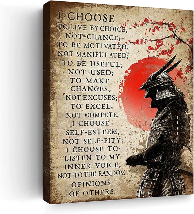 Japanese Wall Art Samurai Pictures Wall Decor Japanese Art Canvas Painting Bushido Motivational Asian Poster Artwork Modern Home Decor Framed for Bedroom Living Room Office 16"X20"