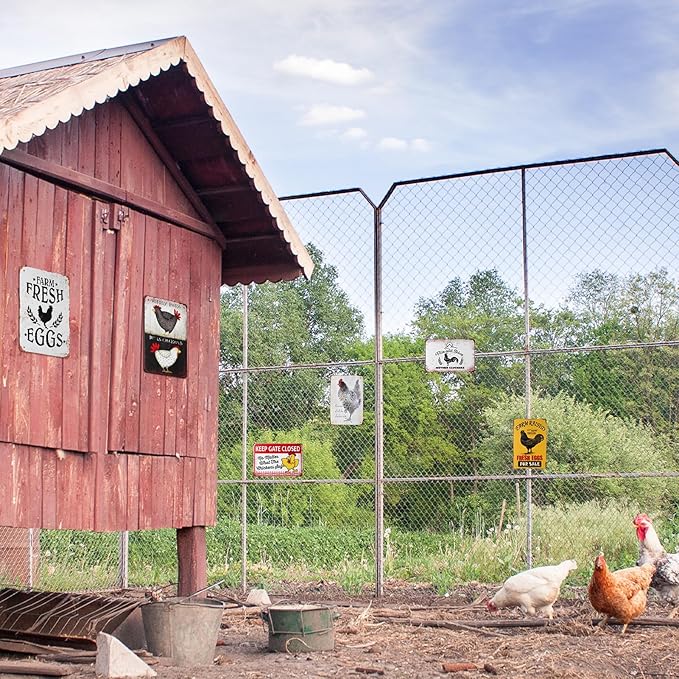 8 Pack Chicken Coop Accessories - Funny Chicken Signs and Metal Plaque Signs for Outdoor, 8x12 Inch