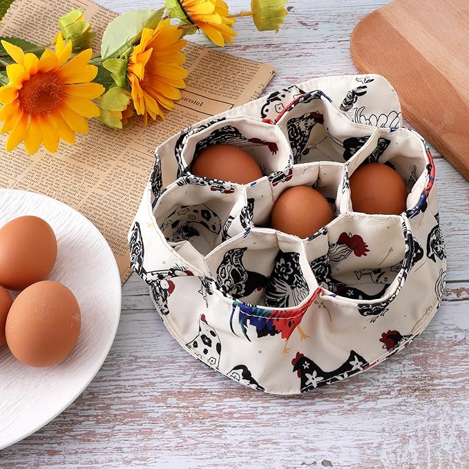 1 Pc Egg Collection Basket, Portable Farmhouse Chicken Egg Holder with 7 Bags, Anti-crushing Handheld Egg Purse Egg Basket for Collecting Fresh Eggs, Housewife Garden Transport Storage