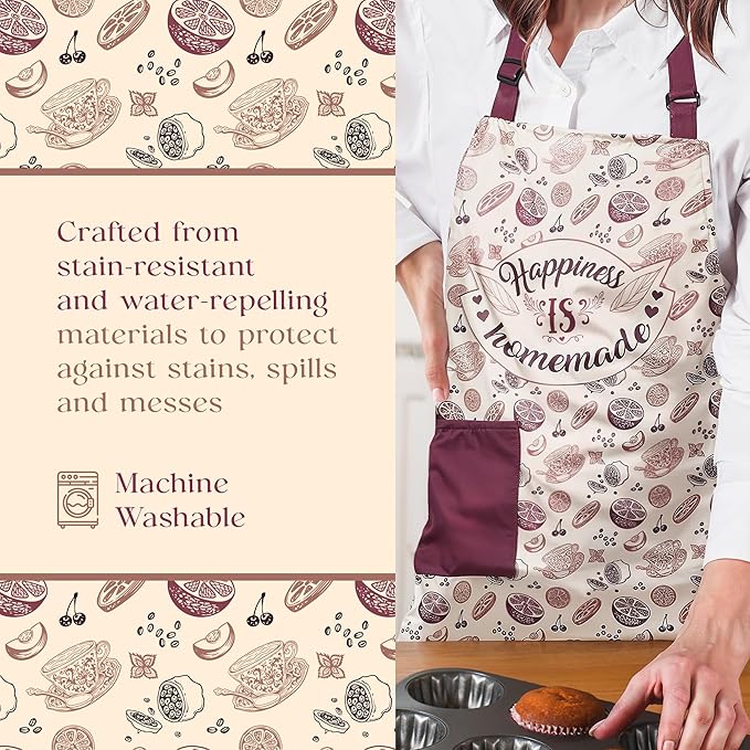 Waterproof Apron for Adults – Adjustable Fit with Deep Pockets, Stylish Cooking & Baking Apron for Women & Men