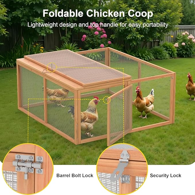 Chicken Coop Run Rabbit Cage No Assembly Portable Chicken Run Bunny House with Top & Side Opening Doors,Outdoor Small Animal Playpen Wooden Chicken Brooder Box Guinea Pig Cage 45"x 42"x 20"