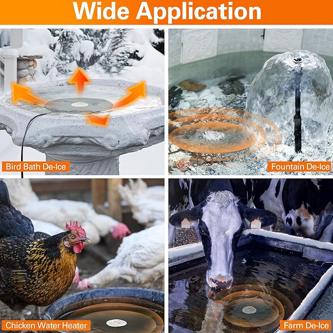 Dreyoo Bird Bath De Icer, 60w Submergible De Icer, Thermostatic Controlled Winter Water Heater Deicer for Bird, Chicken, Duck, Farm Trough, Design Patent Product(2 Pack)