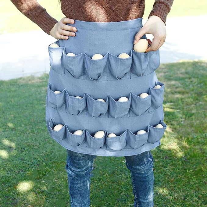 Egg Collection Apron with 18 Pockets for Gathering Chicken Duck Goose Eggs Apron Fresh Eggs Egg Collecting (LA026)