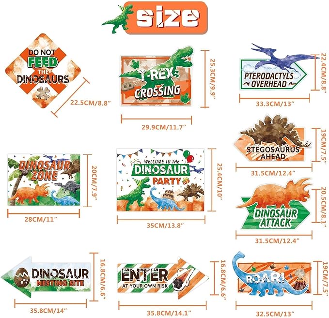 WERNNSAl Dinosaur Party Decorations - 10PCS Dinosaur Birthday Party Decorations Jurassic Birthday Supplies Dinosaur Crossing Sign for Dino Theme Party Home Door Wall Decor