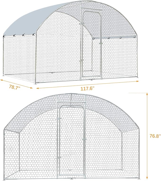 Large Chicken Coop, Metal Chicken Run for Yard with Feeding Door, 6.6 x 9.8 x 6.5 ft Chicken Coop Pen, Walk in Chicken Run for 6/10 Chickens Poultry Cage with Security Lock, Rabbit Cage for Outside