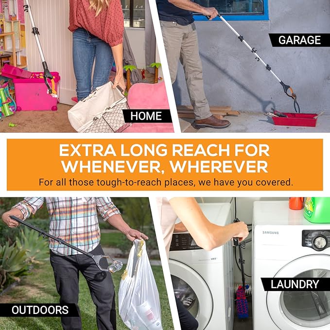 EZPIK Pro 40" Extended Grabber Reacher Tool for Elderly, Trash Hand Grabber Pickup Sticks for Seniors, Extension Gripper Claw Pickup Tool, Hand Extension Magnetic Folding Tongs 2-Pack (Silver)