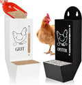 2Pack Chicken Grit and Oyster Shell Feeder, Poultry Feeder with Visual Window, No-Mess Weatherproof, Metal Hanging Gravity Chicken Feeder, Chicken Coop Accessories (Combo-Black/White)