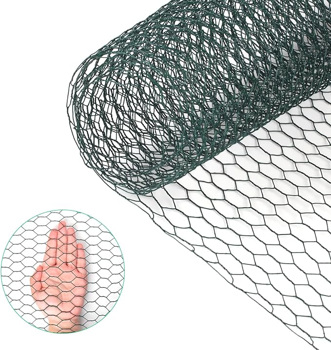 Chicken Wire, 15.7 x 90.5 Inches, Green, Hexagonal Mesh, Galvanized Metal Poultry Wire Netting for Crafts, Poultry, Garden