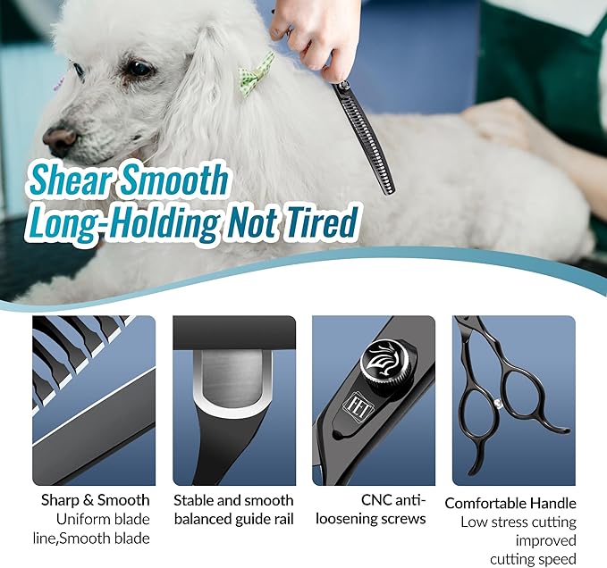 Dog Grooming Scissors: 7.5 inch Bright Black Professional Pet Curved Chunker Shears Made Of Japanese 440C Advanced Stainless Steel for Dogs Cats and Other Pets