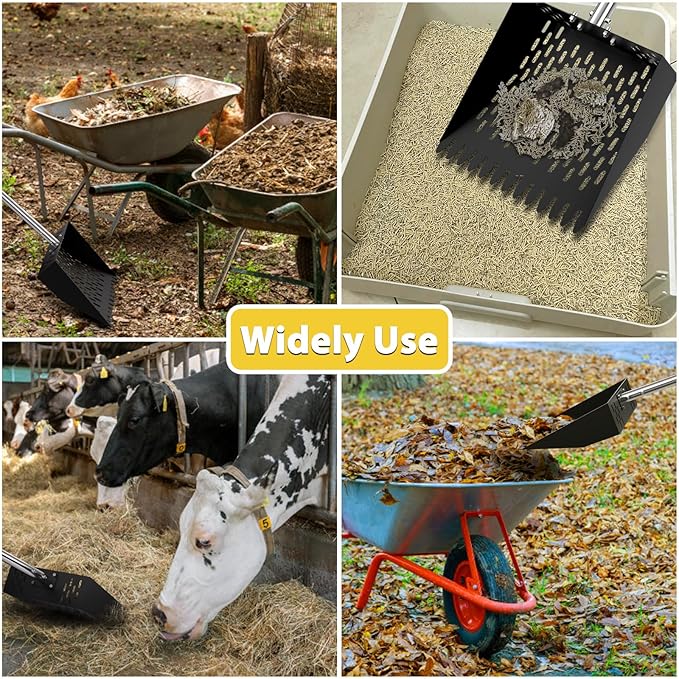 Chicken Poop Scooper - 2-in-1 Chicken Coop Scoop & Rake,65inch Adjustable Long Handle Chicken Scooper for Poop with Grip, Sifting Litter Shovel Scoop for Chicken Coop,Goat Stall and Stable Cleaning