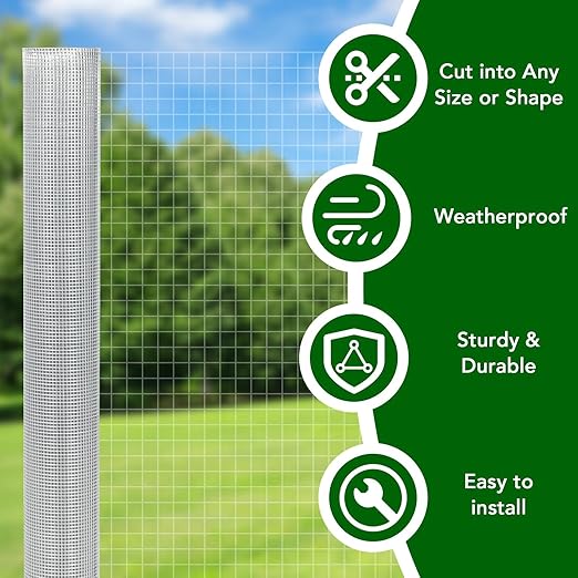 19 Gauge Hardware Cloth 72In x 100Ft – 1/2 Inch Galvanized Welded Wire Mesh | Chicken Wire Fence for Garden Farm Yard, Poultry Netting & Animal Plant Protection – Silver