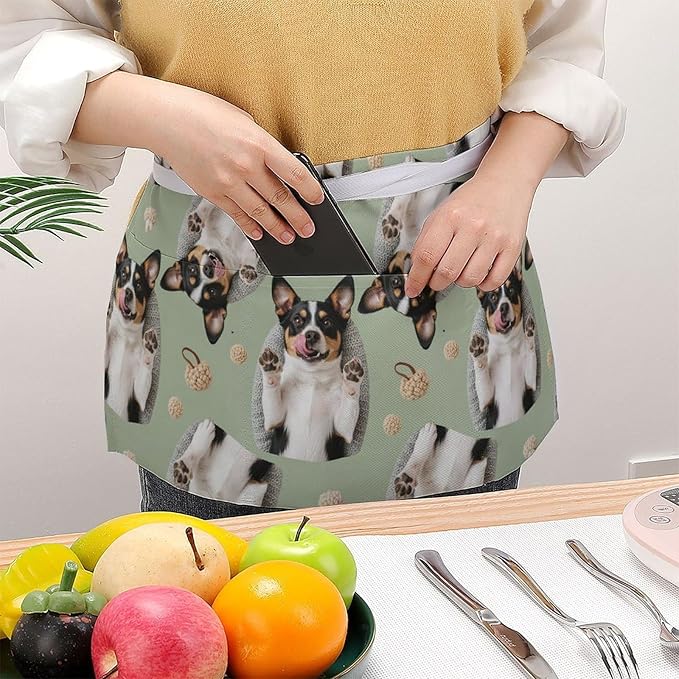 Unisex Apron for Cooking Server Waitress Half Waist Apron with 3 Pockets