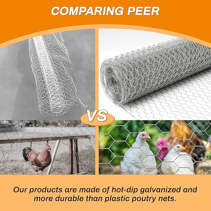 Sliver Chicken Wire 12 inch(H) x 100 ft(L), Anti-Rust Hexagonal Galvanized Metal Garden Netting for Floral Arrangements, Powder Coated Chicken Wire Coop for Crafts Plant Protector Pet Rabbits Fencing