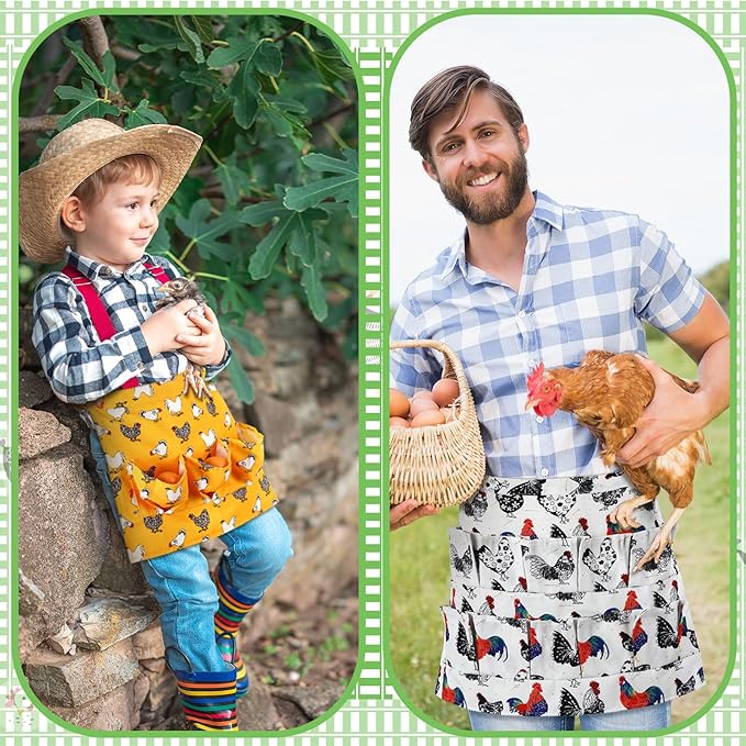Cozypower 4 Pcs Egg Apron Egg Collecting Apron Adult 12 Pockets and Child 3 Pockets Chicken for Gathering Collecting Fresh Eggs Housewife Farmhouse Kitchen Restaurant Parent Child Activities