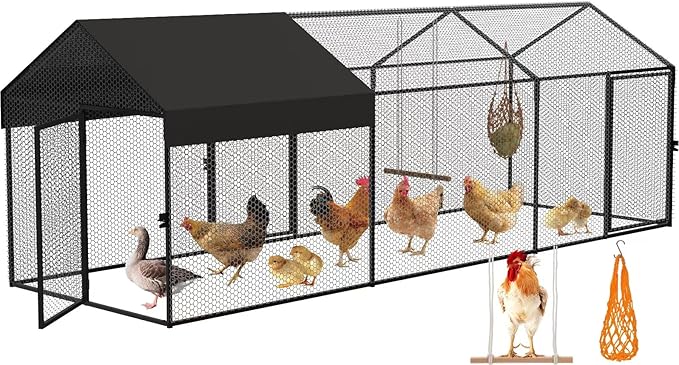 Large Metal Chicken Coop 120" L×40" W×40" H Heavy Duty Chicken Run Hen House with Waterproof Anti-UV Cover for Outdoor Chicken Pens with Chicken Swing