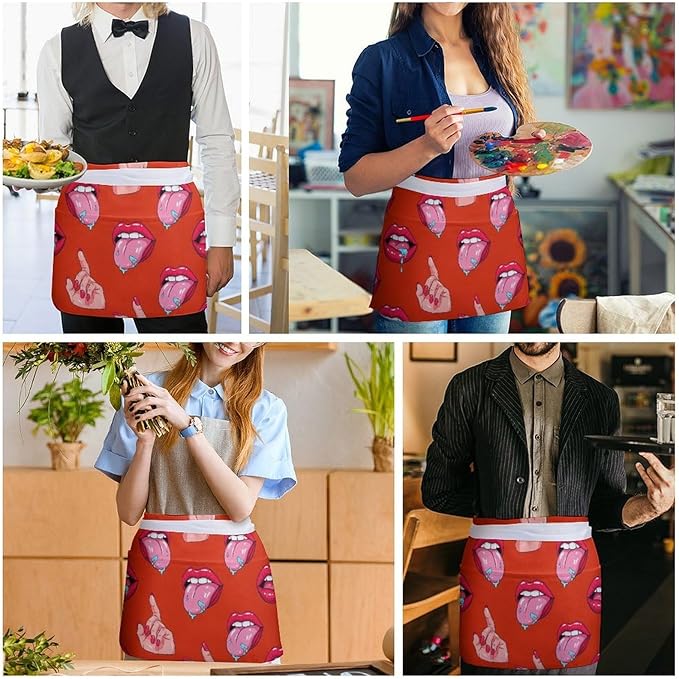 Half Apron with 3 Pockets Chef Cooking Kitchen Restaurant Aprons for Women Men
