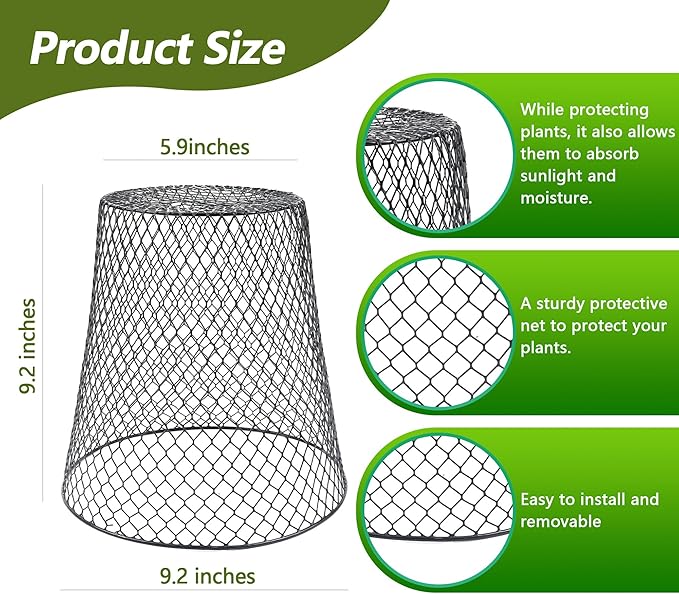 Anothera 10Pcs Chicken Wire Cloche Plant Covers, 9.2×9.2 Inches Plant Protectors from Animals, Metal Garden Plant Cages for Outdoor Plants, Keep Rabbits, Squirrels, Birds Out